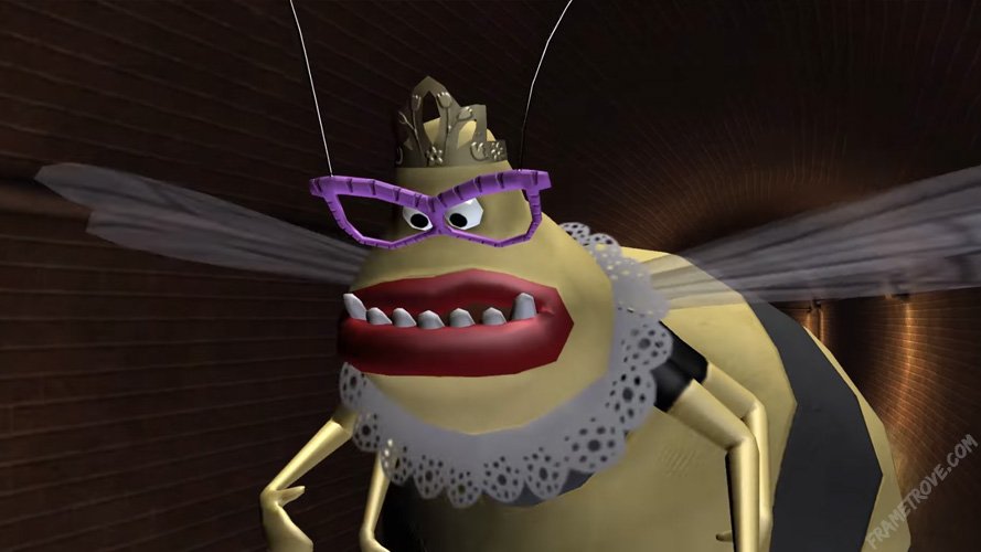 Screenshot from Wallace & Gromit's Grand Adventures: Fright of the Bumblebees featuring the Queen Bee