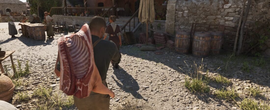 enzo carrying a pig for valentina